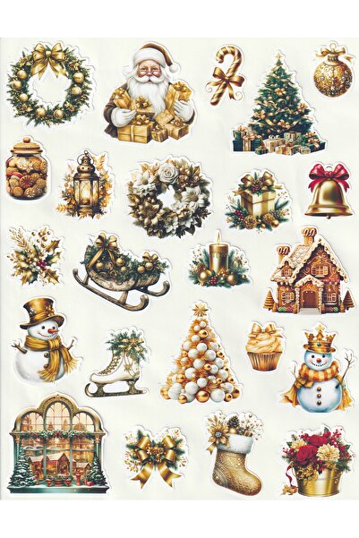 NUNUKİ Gold Yılbaşı Süsleri Sticker Seti Christmas Stickers Yeni Yıl Happy Ne...