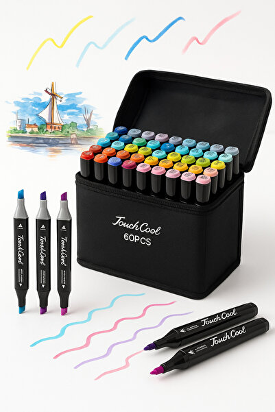 SYN AKSESUAR 60 Renk Çift Uçlu Marker Kalem Seti – Taşıma Çantalı