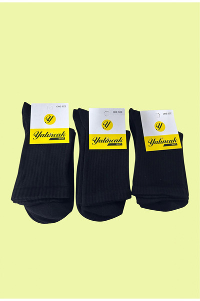 ALFA AKSESUAR 03 Yalıncak Half-Conch College Socks Black Color 3 Pieces Patternless Model