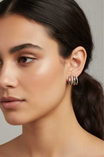 SONES Silver Color Stone Design Steel Earrings