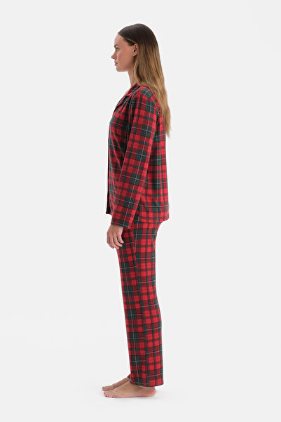 Dagi Red Plaid Thermal Shirt Pants Pajama Set