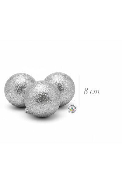 Partini Renklendir Yılbaşı Ağacı Süsü Silver Simli Cici TOP 8 cm 3 Adet