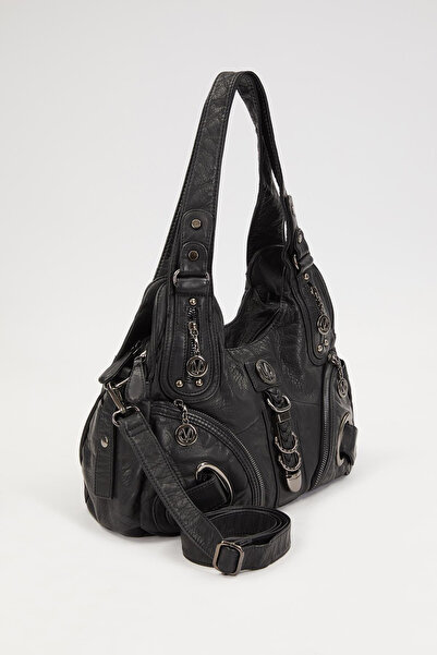 Levidor Women's Bag with Metal Detail Shoulder Strap 930263 Black