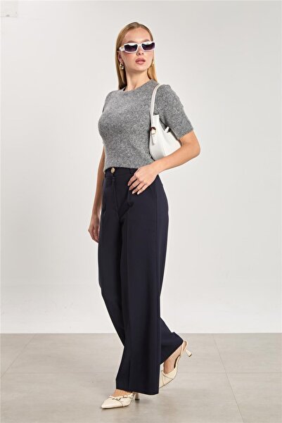 BARRELS AND OIL Γυναικείο υφασμάτινο παντελόνι Palazzo Με πιέτες στο μπροστιν...