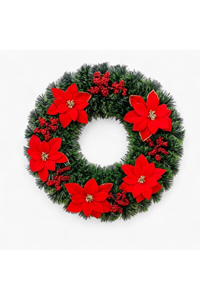 LUISA FIORE Coroniță decorativa de Crăciun 38cm cu flori rosii si fructe