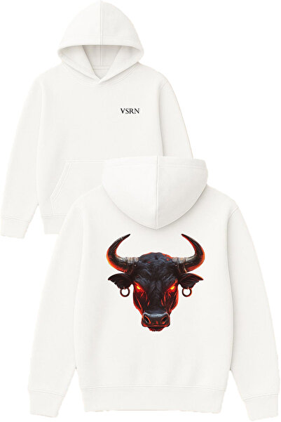 VSRN Hanorac alb supradimensionat cu glugă, cu imprimeu Angry Bull Design