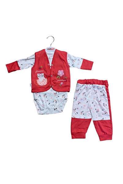 OEM 3-piece children's set - floral bodysuit, embroidered vest and matching pants