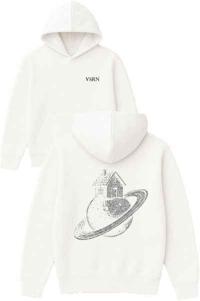 VSRN تصميم المنزل فوق كوكب المشتري مطبوع قصة فضفاضة سويت شيرت أبيض بغطاء رأس