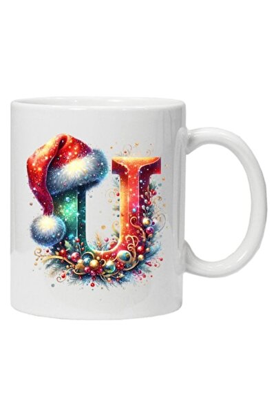 CRD PRINT Cană personalizată cu imprimeu de iarnă, inițiala U, albă, ceramică...