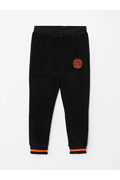 LC Waikiki Παιδικό μαύρο φούτερ με ελαστική μέση και κεντημένο φλις για αγόρι...