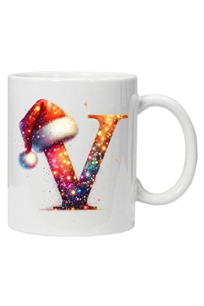 CRD PRINT Cană personalizată cu imprimeu de iarnă „inițiala V”, model 2, albă...