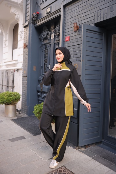 Ryzi Moda Women's Hijab Tracksuit Set Zippered Double Set