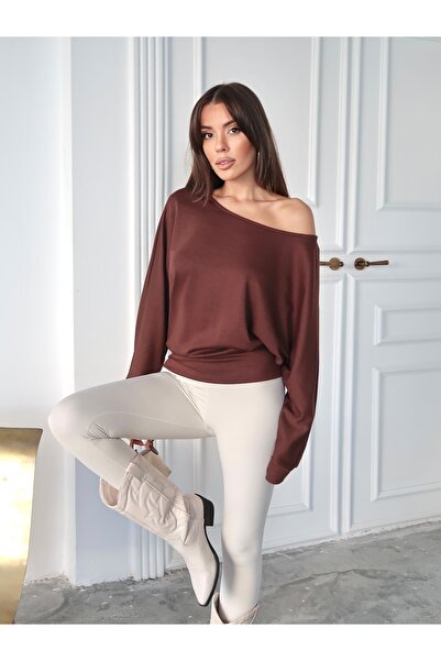 Paw Garage Women's Riva Modal Fabric Boat Neck Blouse Sweatshirt