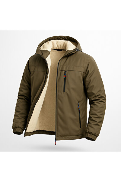 FASHION Men's Fur Lined Detachable K Hooded Waterproof Men's Coat Jacket Coat