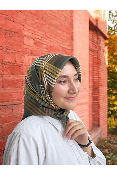 LAWILIA Eșarfă din mătase Tivil cu model geometric cu dungi verzi IST 29011 - 20