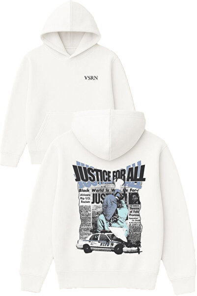 VSRN سترة جاستس فور أول ديزاين مطبوع قصة فضفاضة بيضاء بغطاء رأس