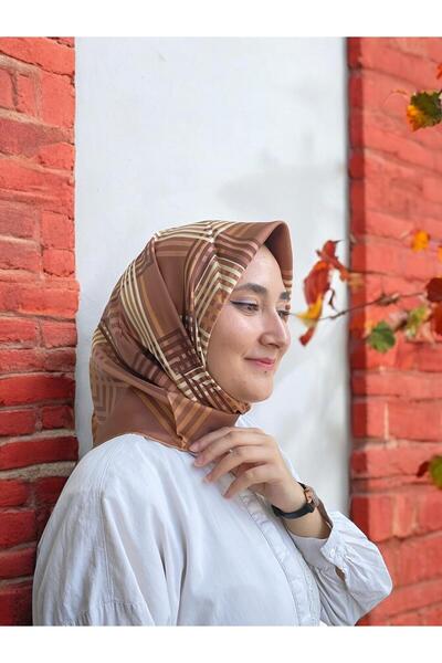 LAWILIA Eșarfă din mătase Tivil cu model geometric în dungi maro camel IST 29...