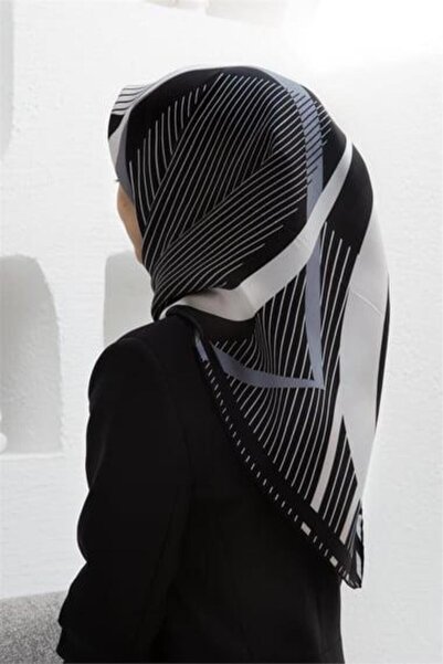 Vissona Μεταξωτό μαντήλι Tivil 60780 - 9 - 0001 - 0002 Μαύρο Γκρι Γεωμετρικό σχέδιο