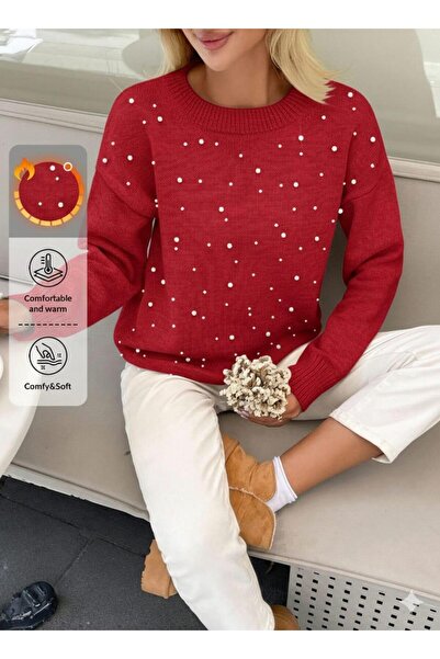 MODA kırmızı boncuklu şık üst