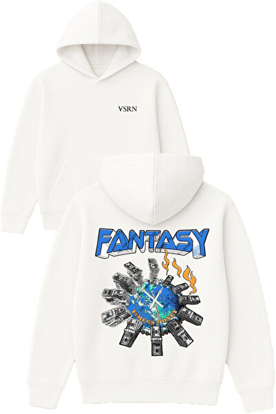 VSRN Φούτερ με στάμπα Fantasy Design, υπερμεγέθη, λευκό, με κουκούλα
