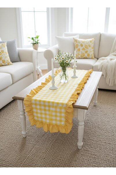 Mery Tekstil Gingham Patterned Ruffled Elegant Runner 40X140 cm