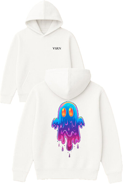 VSRN Hanorac alb supradimensionat cu glugă, cu imprimeu colorat Ghost Design