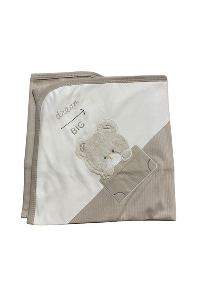 OEM Cotton baby blanket with Hooded and teddy bear applique "Dream Big"
