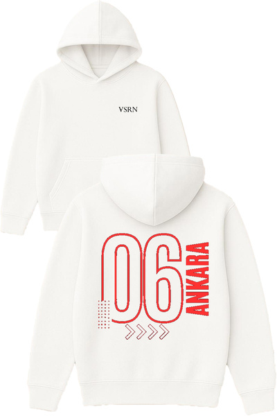 VSRN 06 أنقرة تصميم مطبوع قصة فضفاضة سويت شيرت أبيض بغطاء رأس