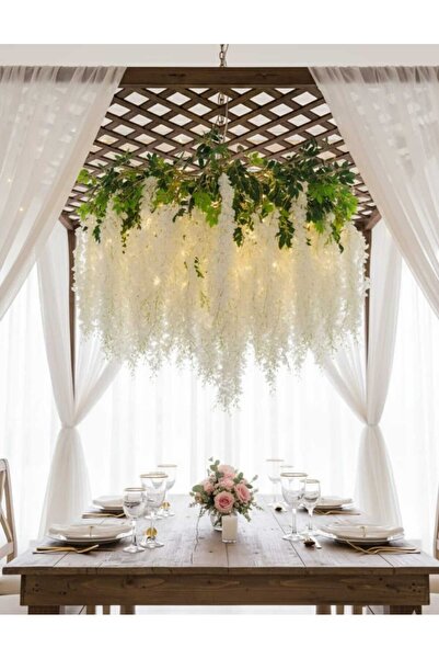 ENRUFLORA 12 Dal BEYAZ Akasya 3 Sarkıtlı Balkon Duvar Süsleme Düğün Söz Nişan Doğum Günü