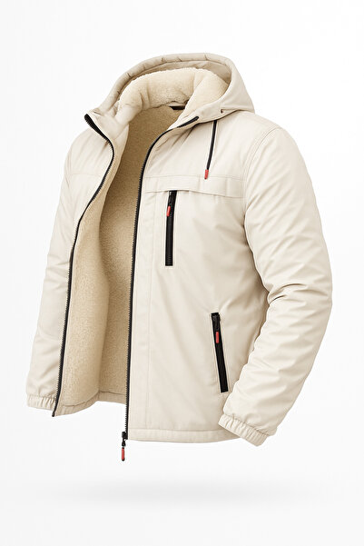 FASHION Men's Fur Lined Detachable K Hooded Waterproof Men's Coat Jacket Coat