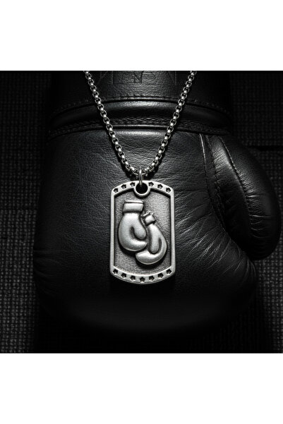 Alooya Boks Eldiveni Künye Gümüş Kaplama Örme Zincir Kolye