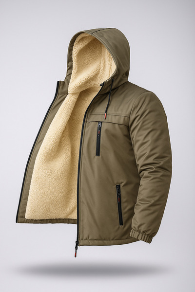 FASHION Men's Fur Lined Detachable K Hooded Waterproof Men's Coat Jacket Coat