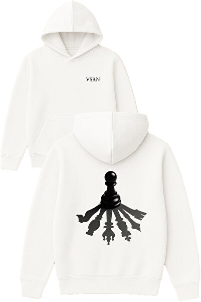 VSRN Pion Dreams Design Printed Oversized White Hooded Sweatshirt