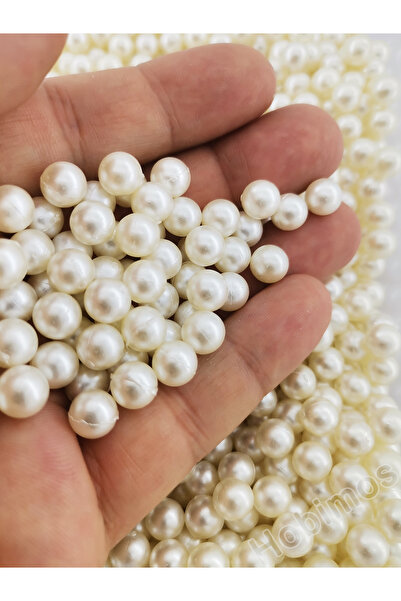 Hobimos 50 Adet Deliksiz İnci Boncuk - 8 mm Krem Deliksiz Çakma İncisi