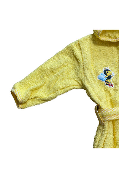 OEM Yellow cotton robe with Hooded and cheerful bee embroidery
