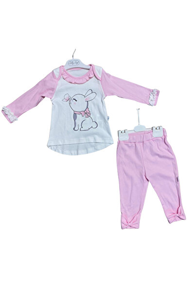 OEM Παιδικό σετ δύο τεμαχίων με μπλούζα με λαγουδάκι και ασορτί κολάν