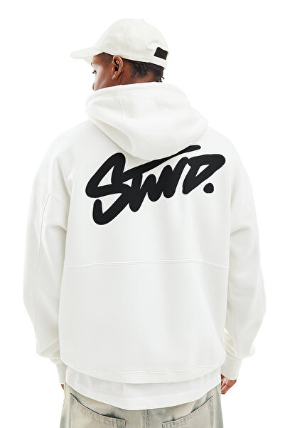 CLASSY.MODA Unisex 3 İplik O Oversized Stwd Lettering B Printed K Hooded Casual Sweat Hoodie with Kangaroo Pocket