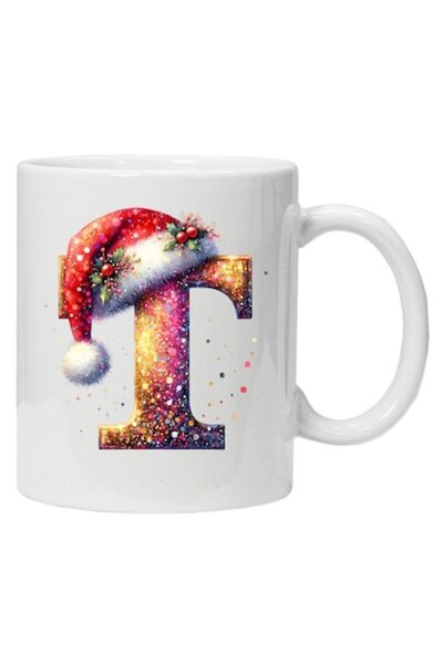 CRD PRINT Cană ceramică albă personalizată cu imprimeu de iarnă „T”, 330 ml