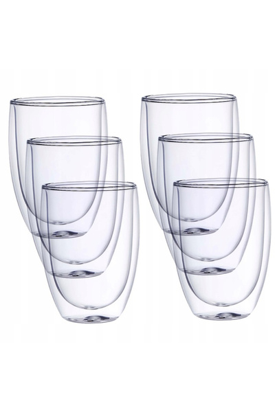 NewEvo Set of 6 NewEvo® double-walled glasses, heat-resistant, for coffee, tea, cafe latte, cappuccino