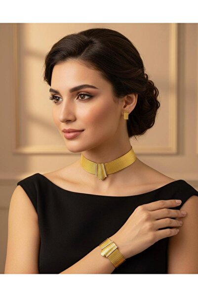 xesha Trabzon Hasırı Gerdanlık Seti Kolye Bileklik ve Küpe Üçlü Takım - Zarif Model Kuyumcu İşçiliğinde