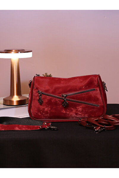 Alvora Suede Soft Textured Zipper Detailed Crossbody Shoulder and Hand Bag St...