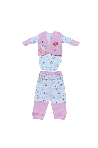 OEM Set 3 piese copii – body floral, vestă brodată și pantaloni asortați