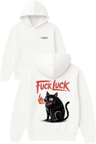 VSRN Hanorac alb supradimensionat cu glugă, imprimat cu design Fck luck