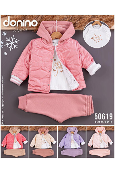 OEM Set 3 piese din bumbac cu geacă matlasată și bluziță „Love You” – Donino