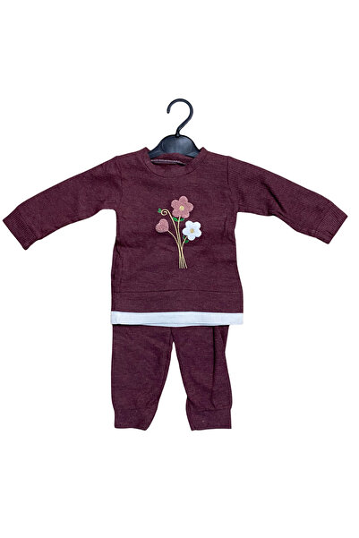 OEM Παιδικό σετ δύο τεμαχίων με μπλούζα με κεντημένα λουλούδια και άνετο παντ...