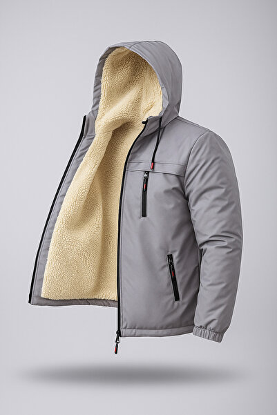 FASHION Men's Fur Lined Detachable K Hooded Waterproof Men's Coat Jacket Coat