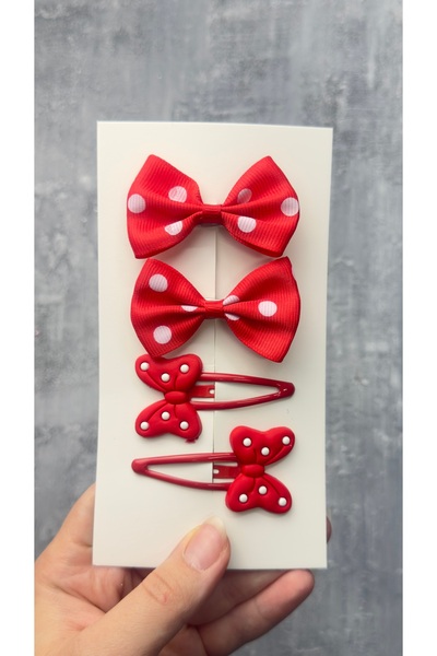 Toka Perisi Red Polka Dot Bow Minnie Snap Buckle Set (Metal Clip)