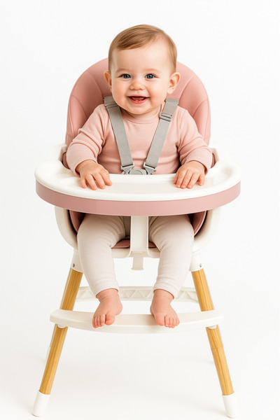 Bebelul Baby Dining Chair, 3 In 1, Footrest, 2 Trays and Removable Cover, PINK