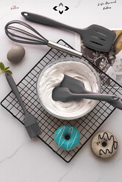 LİGROUND 5-Piece Heat Resistant 100% Silicone Spatula Kitchen Utensil Set Brush Wire Whisk Kitchen Utensils