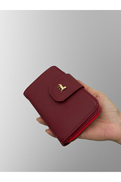 shiny ever Leather Claret Red Women's Wallet with Gold Detail